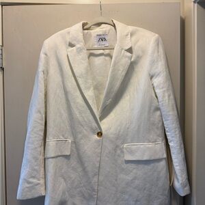 Zara Women's White Linen Blazer Jacket